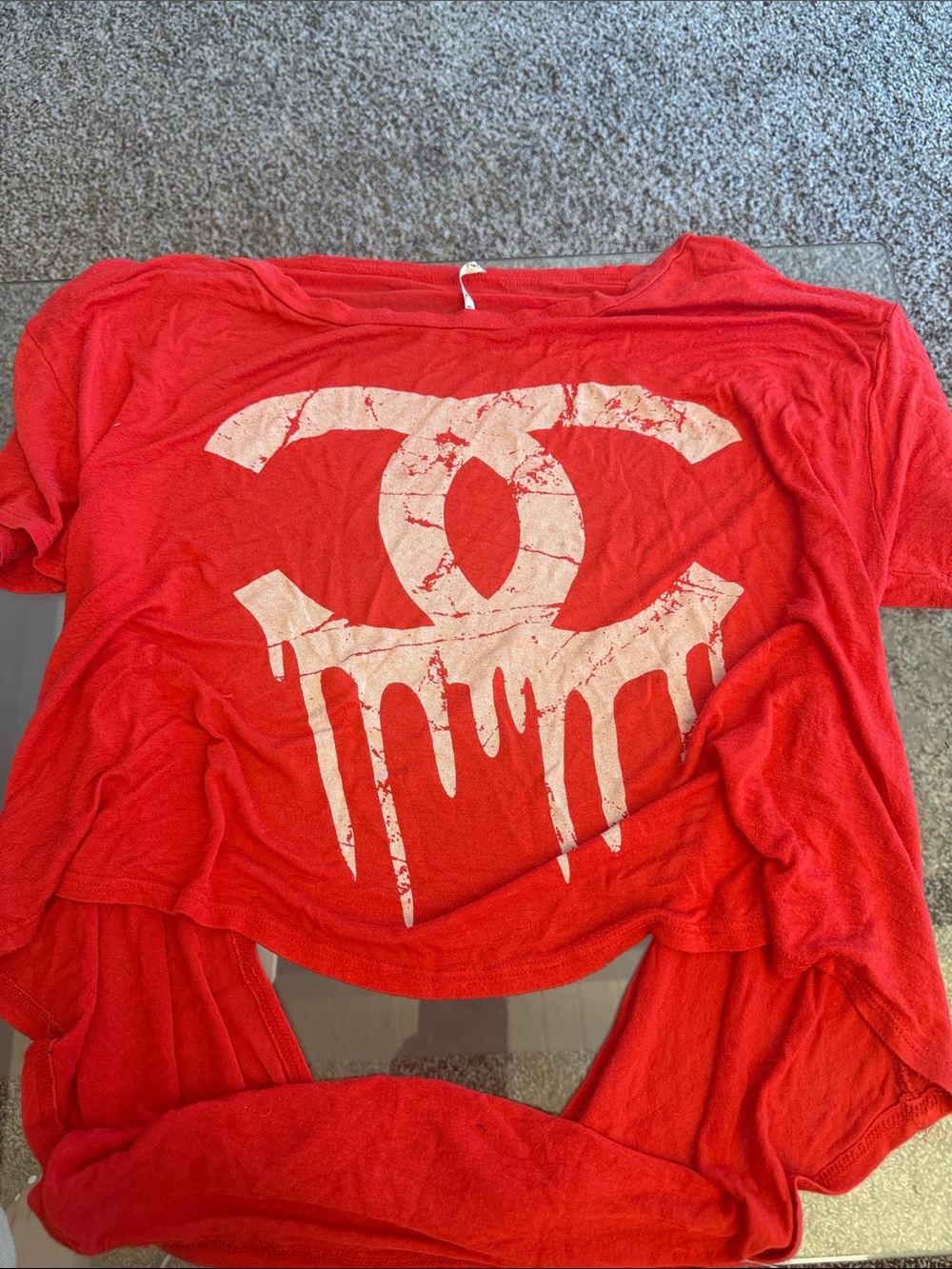 CHANEL Red Tee with White Drip Logo